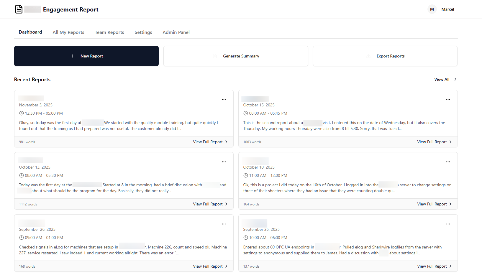 Engagement Reports Dashboard
