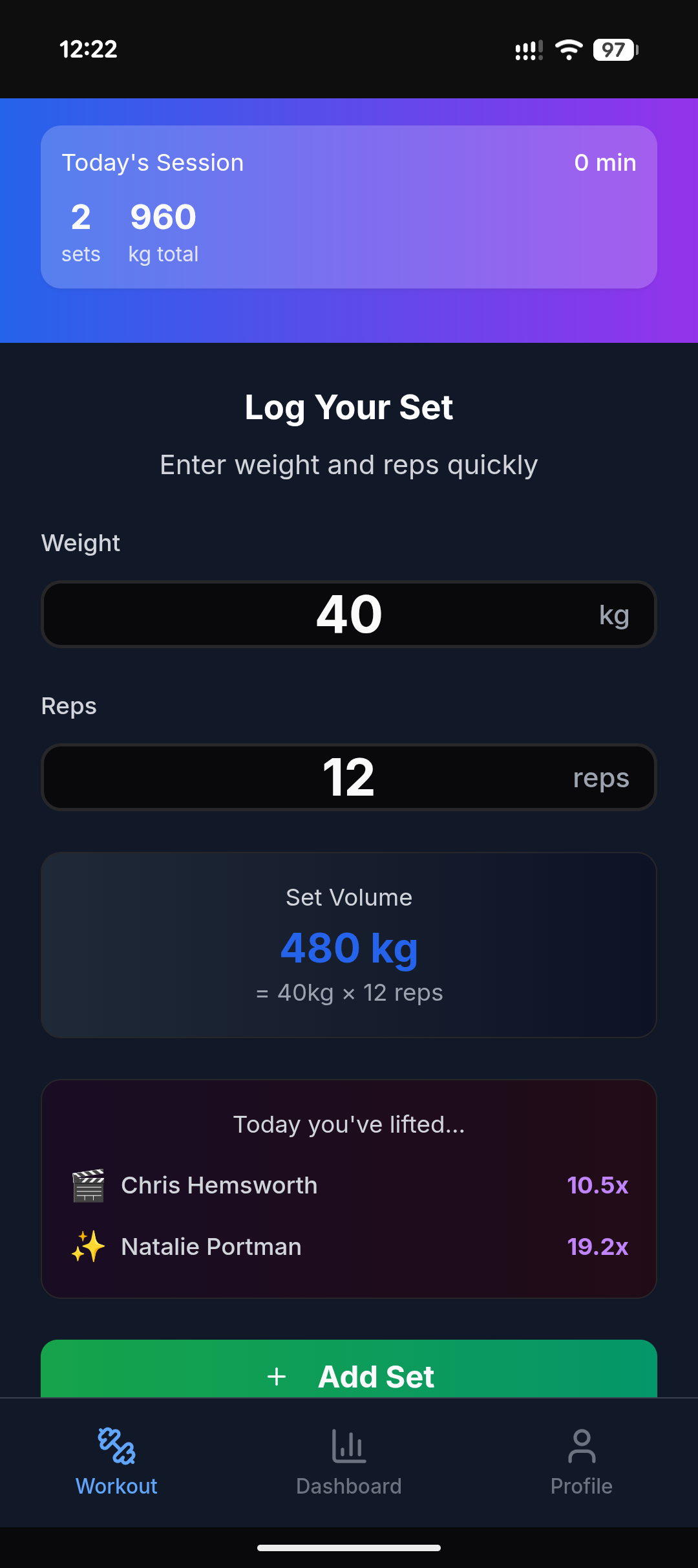 Enter Sets and Reps